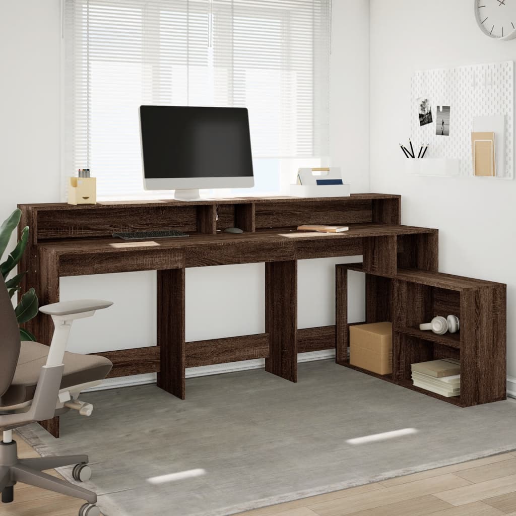 Bureau et lumières LED chêne marron bois d'ingénierie - XIOS