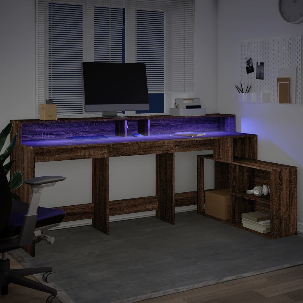 Bureau et lumières LED chêne marron bois d'ingénierie - XIOS