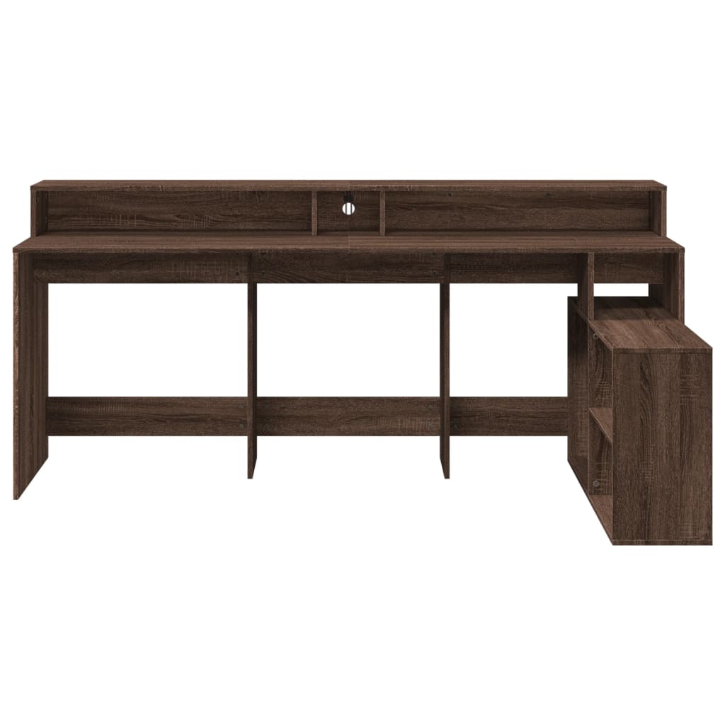 Bureau et lumières LED chêne marron bois d'ingénierie - XIOS