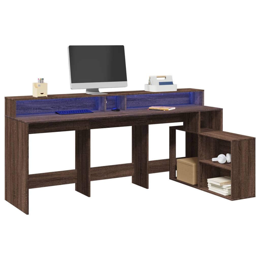 Bureau et lumières LED chêne marron bois d'ingénierie - XIOS