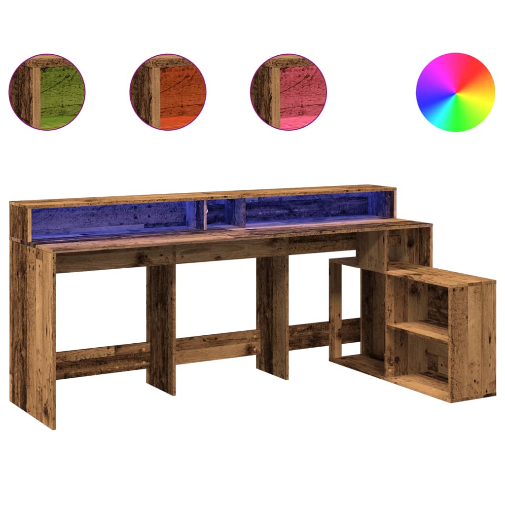 Bureau avec lumières LED vieux bois bois d'ingénierie - XIOS