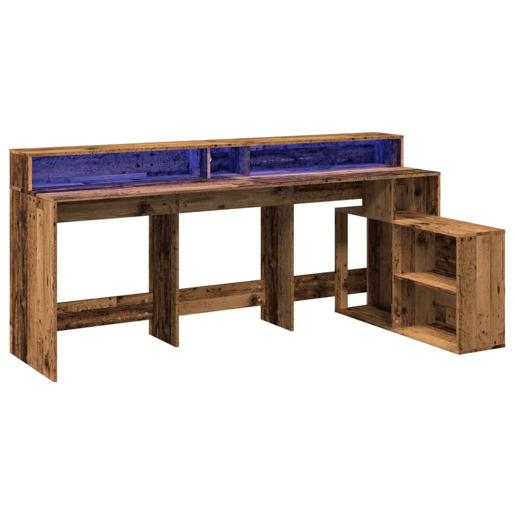 Bureau avec lumières LED vieux bois bois d'ingénierie - XIOS