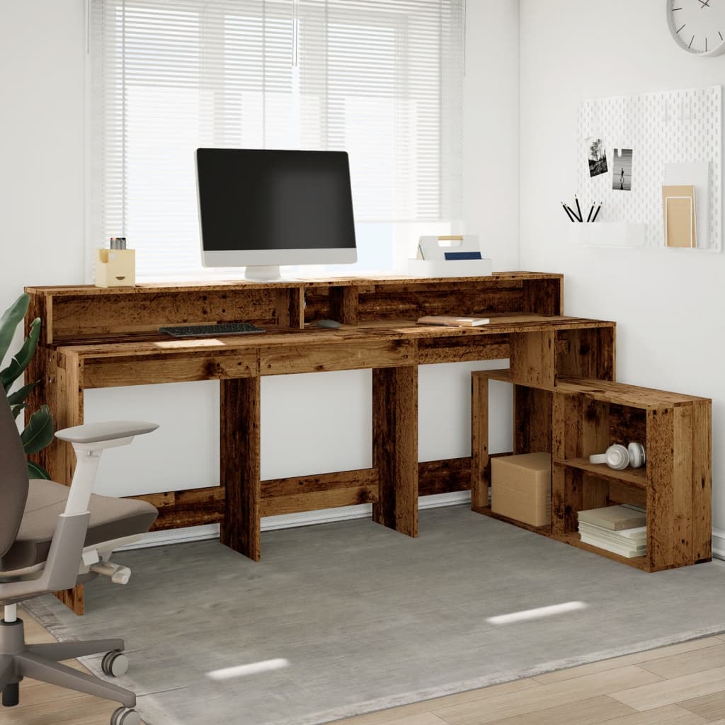 Bureau avec lumières LED vieux bois bois d'ingénierie - XIOS