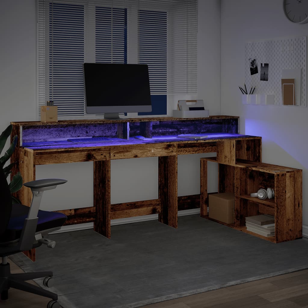 Bureau avec lumières LED vieux bois bois d'ingénierie - XIOS