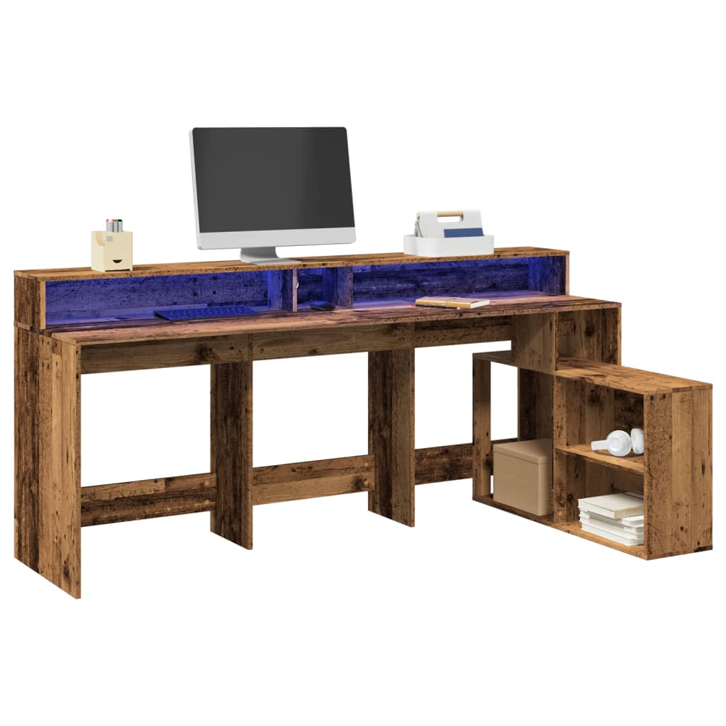 Bureau avec lumières LED vieux bois bois d'ingénierie - XIOS