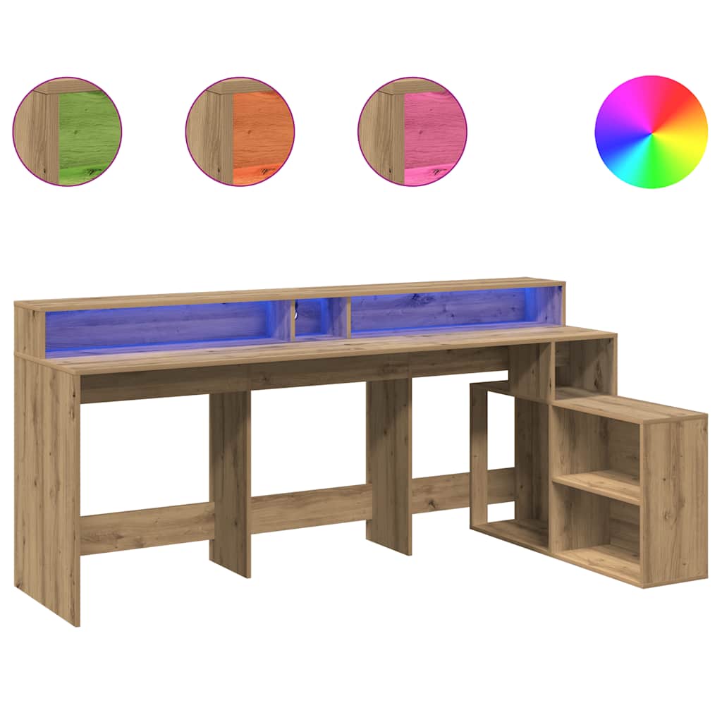 Bureau avec lumières LED chêne artisanal bois d'ingénierie - XIOS