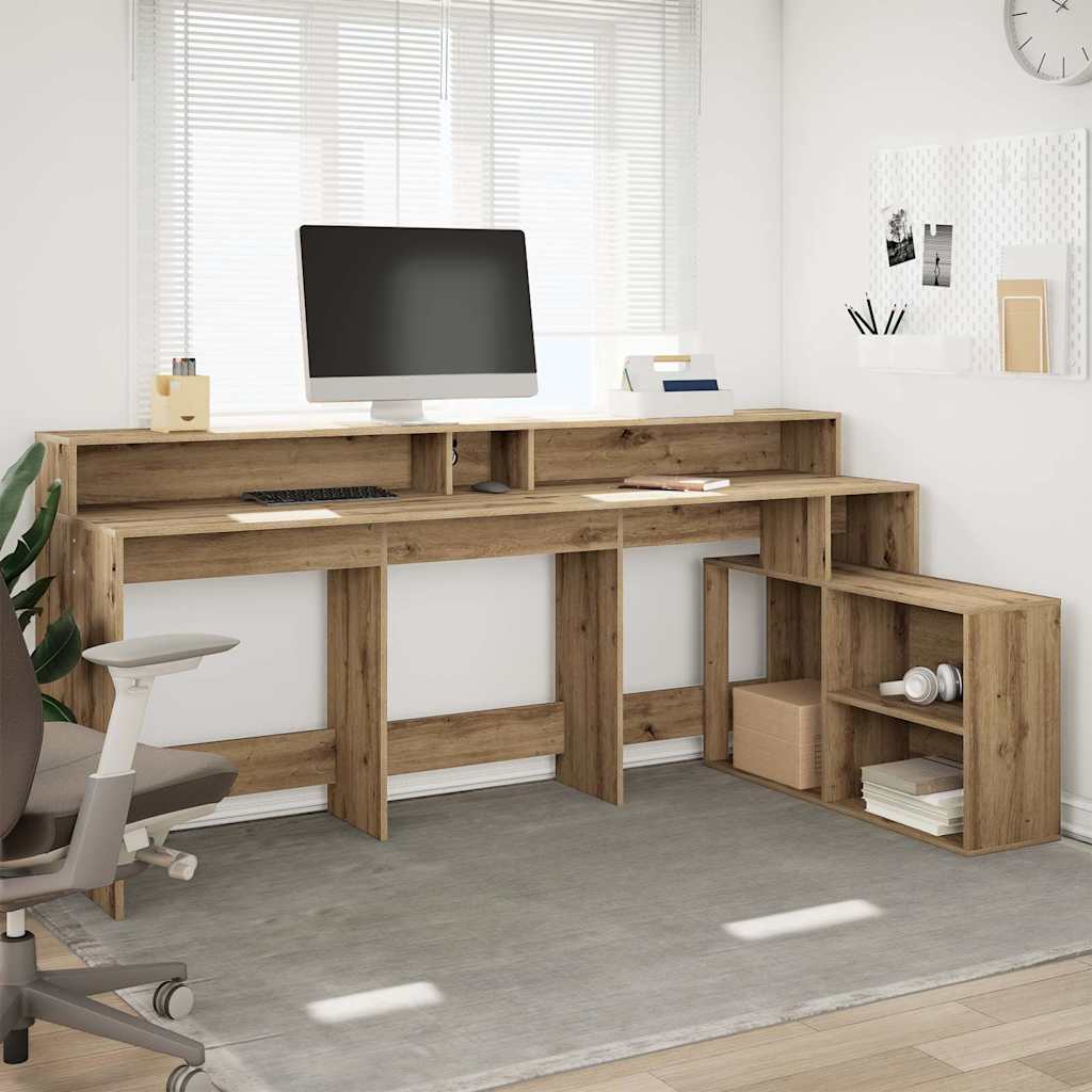 Bureau avec lumières LED chêne artisanal bois d'ingénierie - XIOS