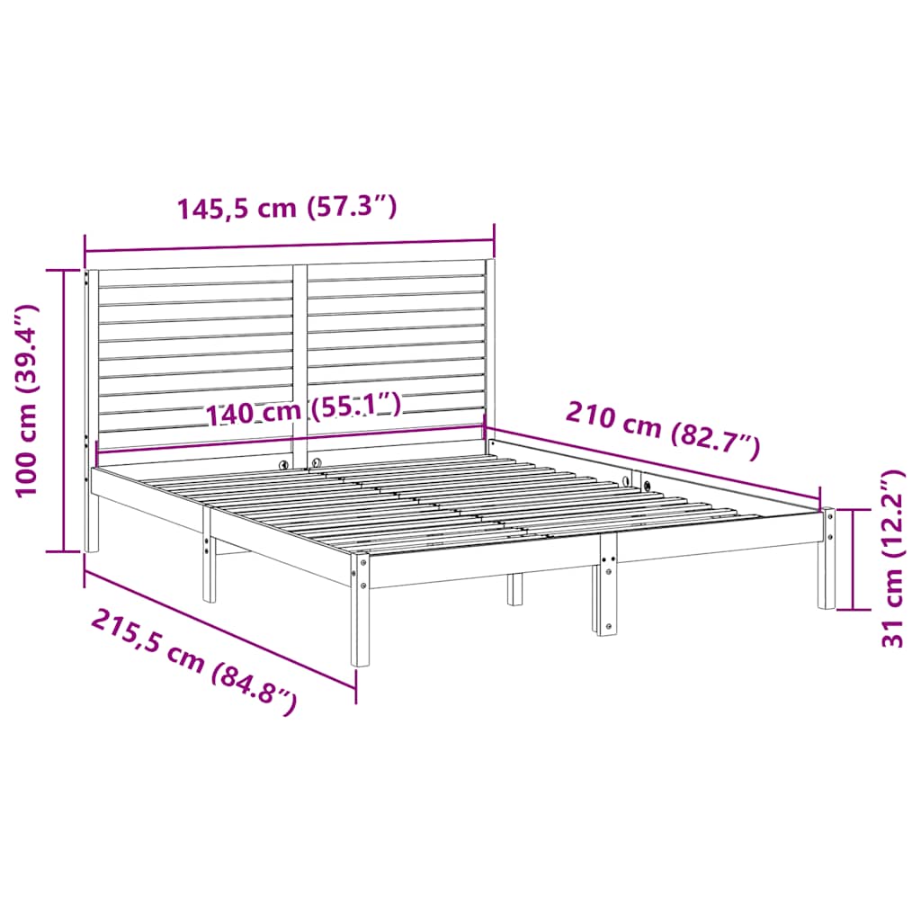 Cadre de lit extra long sans matelas 140x210 cm bois massif - XIOS