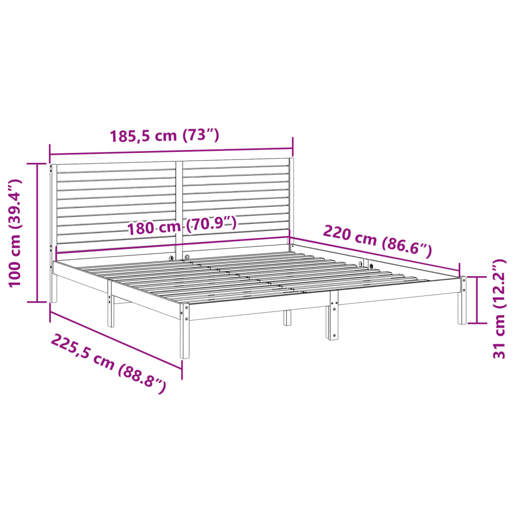 Cadre de lit extra long sans matelas 180x220 cm bois massif - XIOS