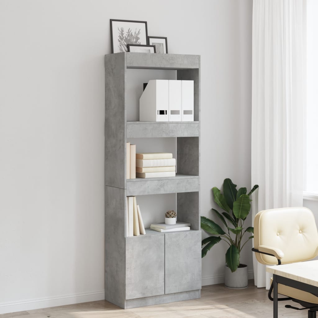 Buffet haut 63x33x180 cm gris béton bois d'ingénierie - XIOS