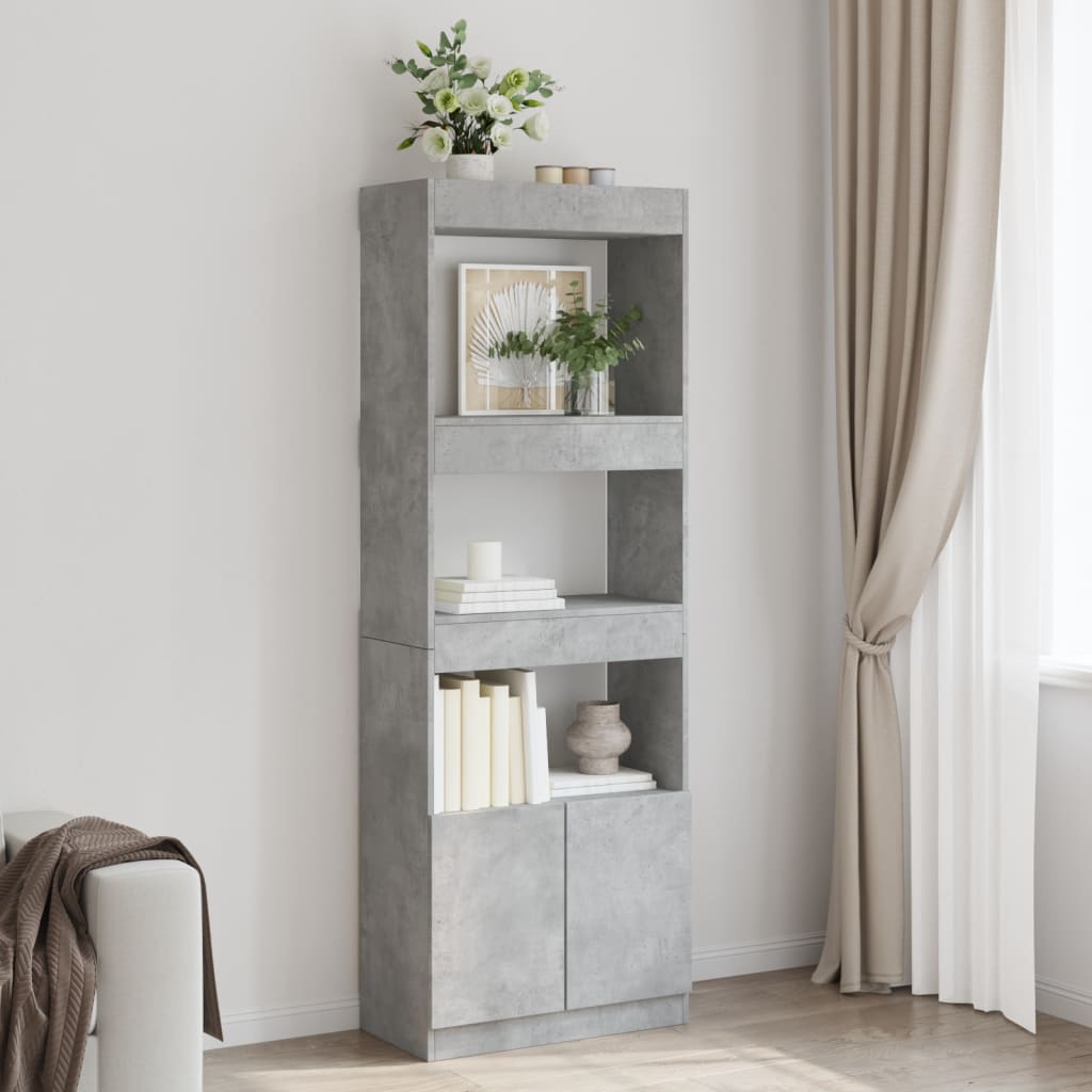 Buffet haut 63x33x180 cm gris béton bois d'ingénierie - XIOS