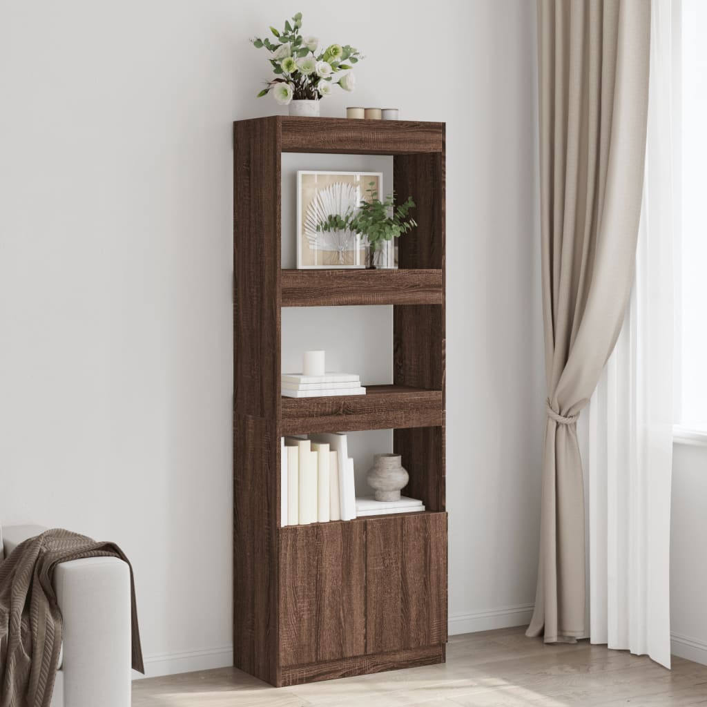 Buffet haut 63x33x180 cm chêne marron bois d'ingénierie - XIOS
