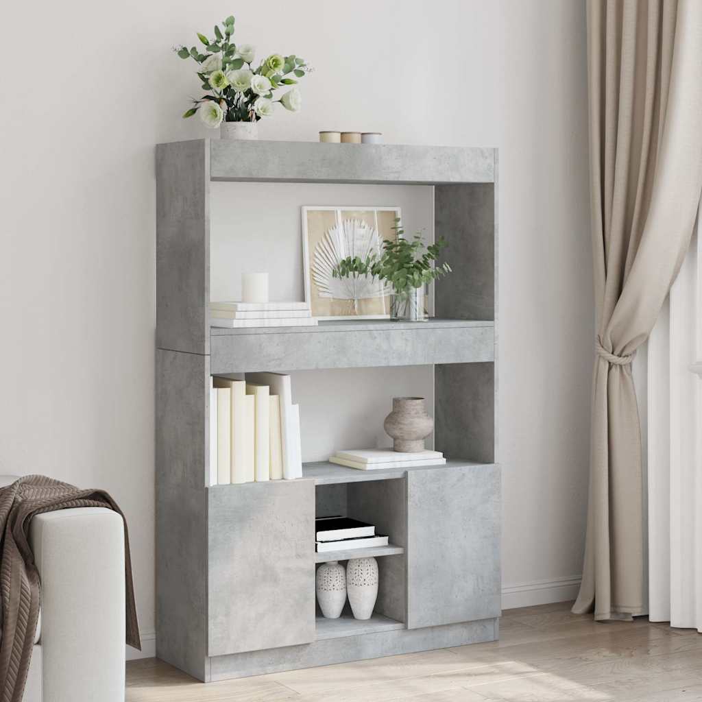 Buffet haut gris béton 92x33x140 cm bois d'ingénierie - XIOS