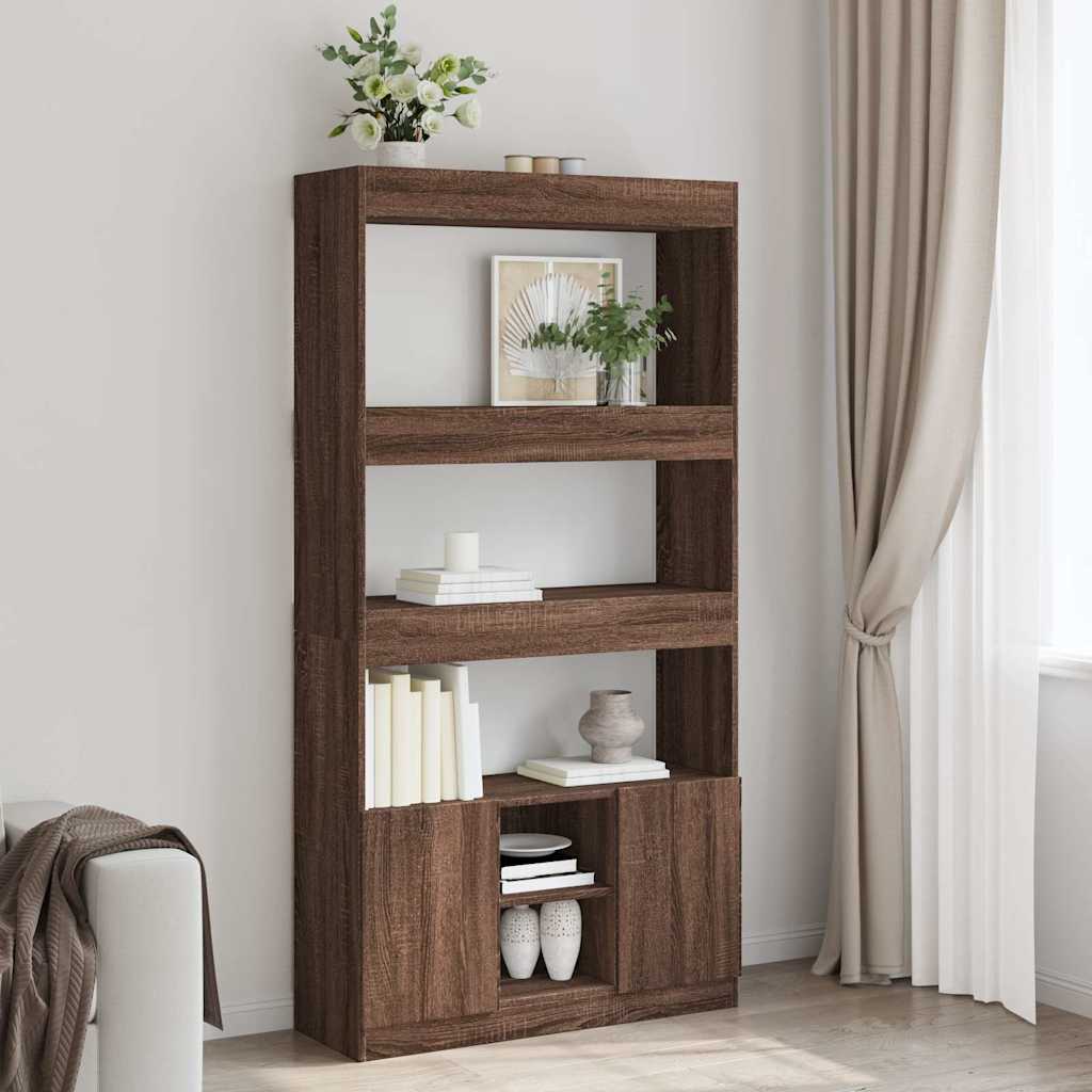 Buffet haut chêne marron 92x33x180 cm bois d'ingénierie - XIOS