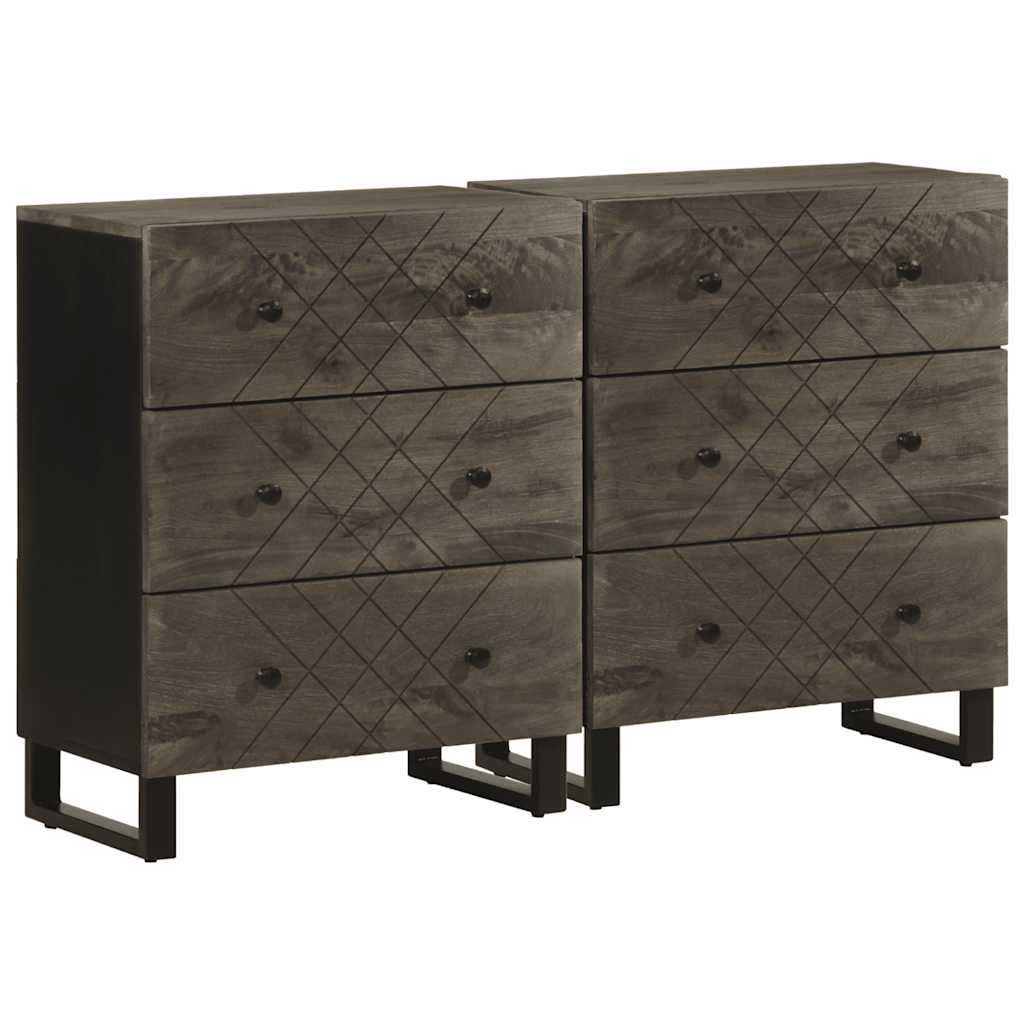 Buffets 2 pcs noir 60x33x75 cm bois massif de manguier - XIOS