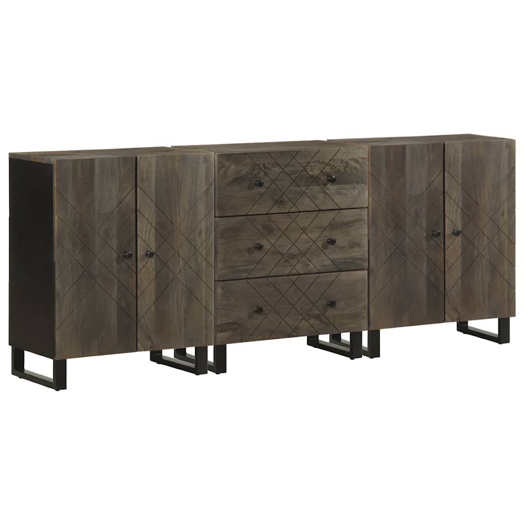 Buffets 3 pcs noir 60x33x75 cm bois massif de manguier - XIOS