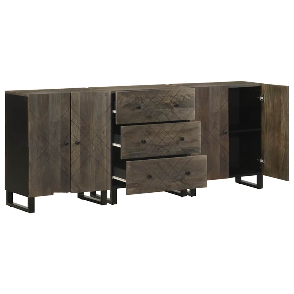 Buffets 3 pcs noir 60x33x75 cm bois massif de manguier - XIOS