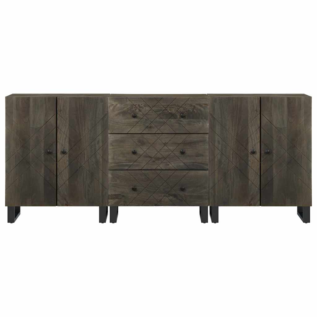 Buffets 3 pcs noir 60x33x75 cm bois massif de manguier - XIOS