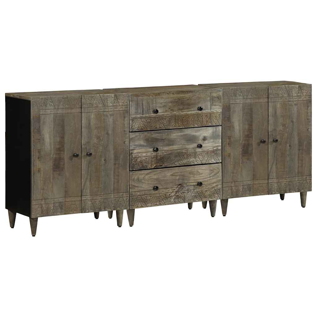 Buffets 3 pcs gris clair 60x33,5x75 cm bois de manguier massif - XIOS