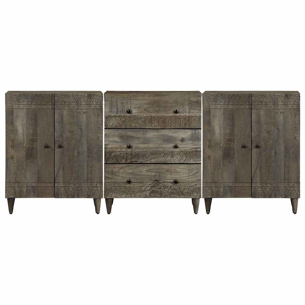 Buffets 3 pcs gris clair 60x33,5x75 cm bois de manguier massif - XIOS