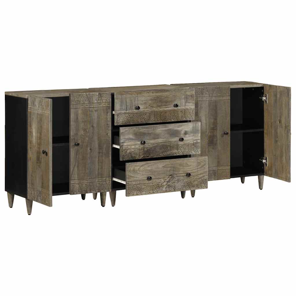 Buffets 3 pcs gris clair 60x33,5x75 cm bois de manguier massif - XIOS