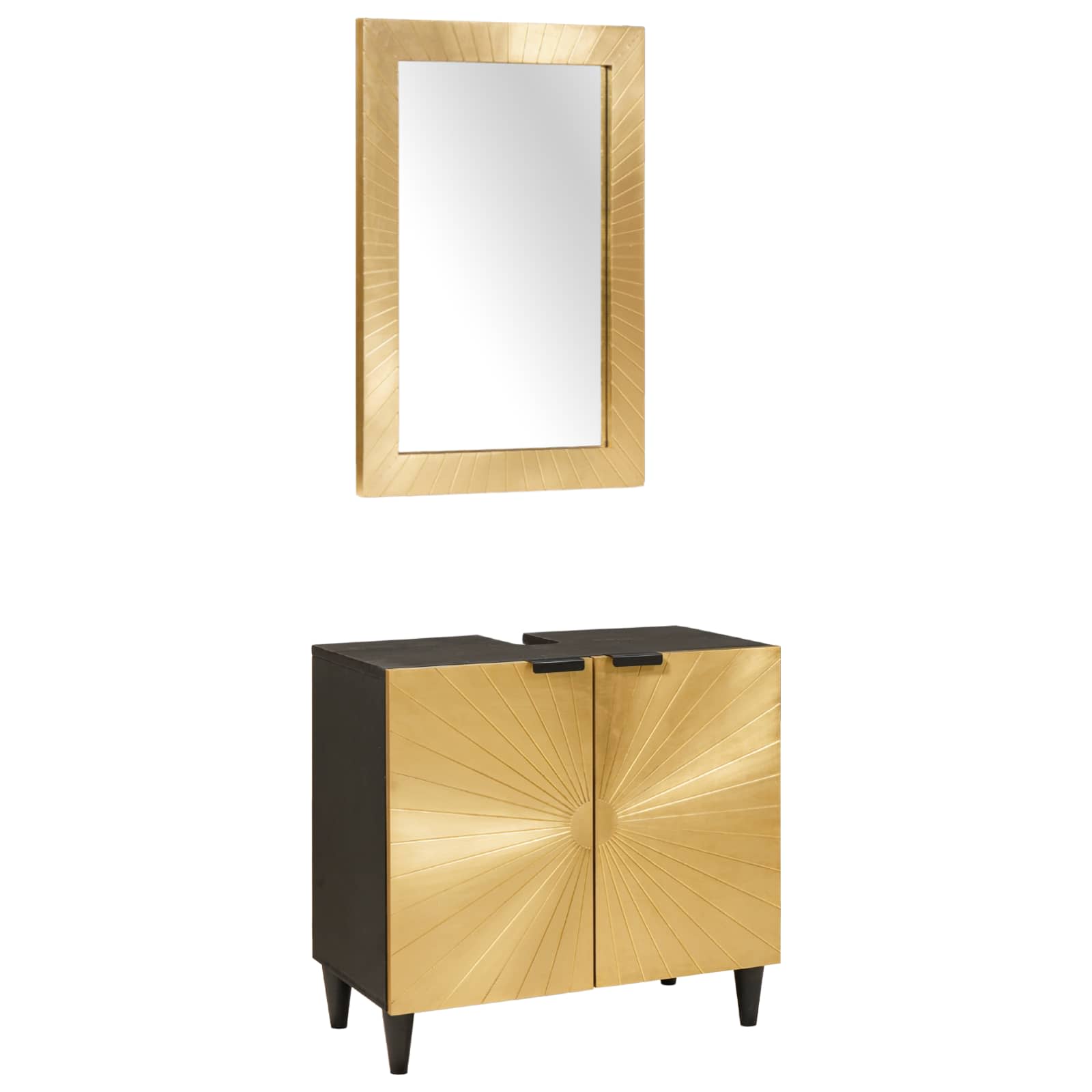 Ensemble d'armoire de salle de bain 2 pc Noir et laiton