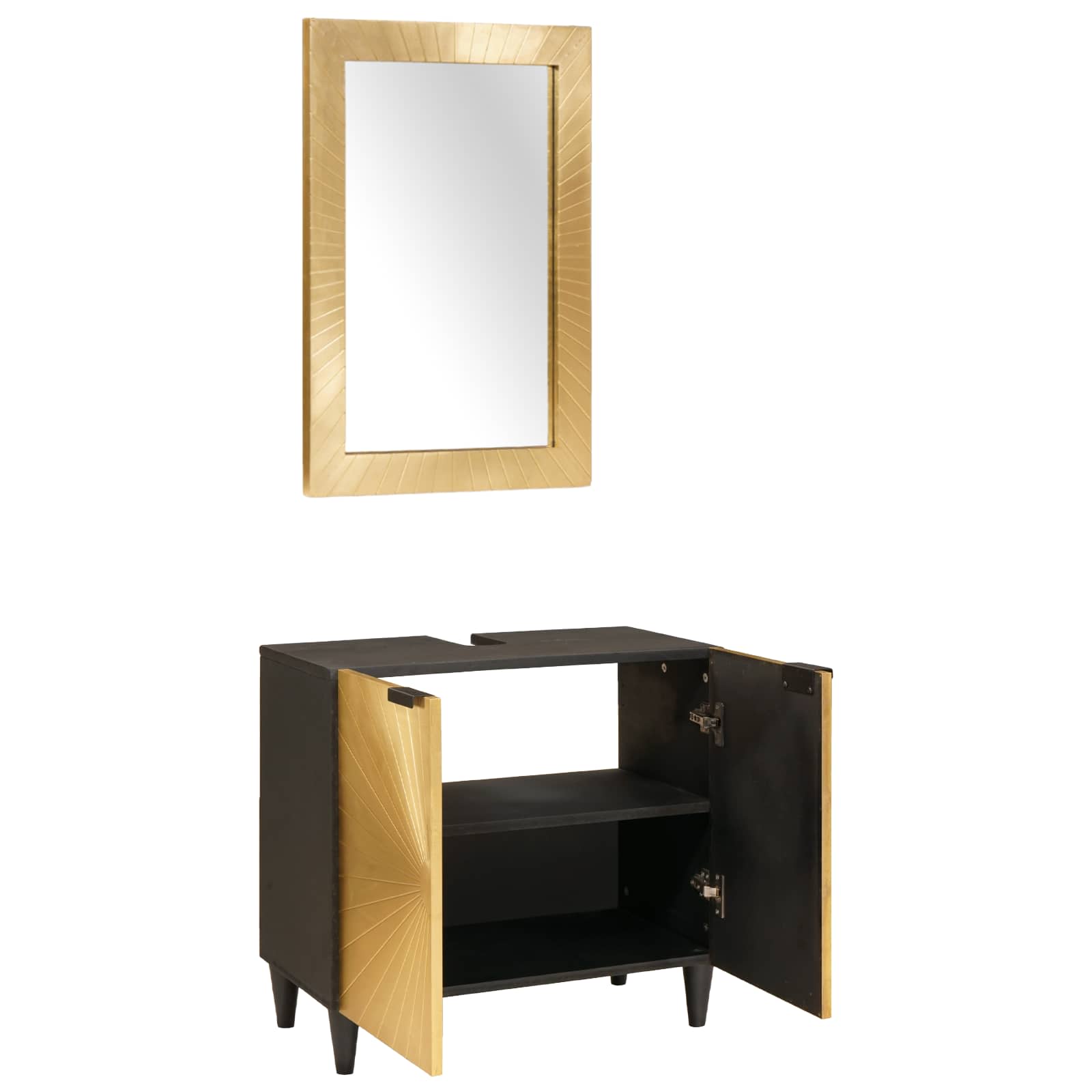 Ensemble d'armoire de salle de bain 2 pc Noir et laiton