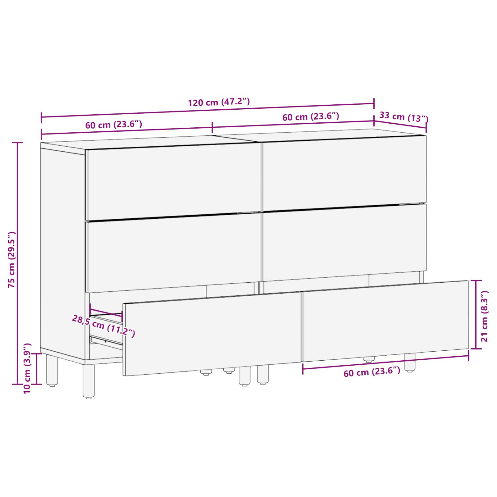 Buffet Finition Lavage Blanc Bois de mangue massif - XIOS