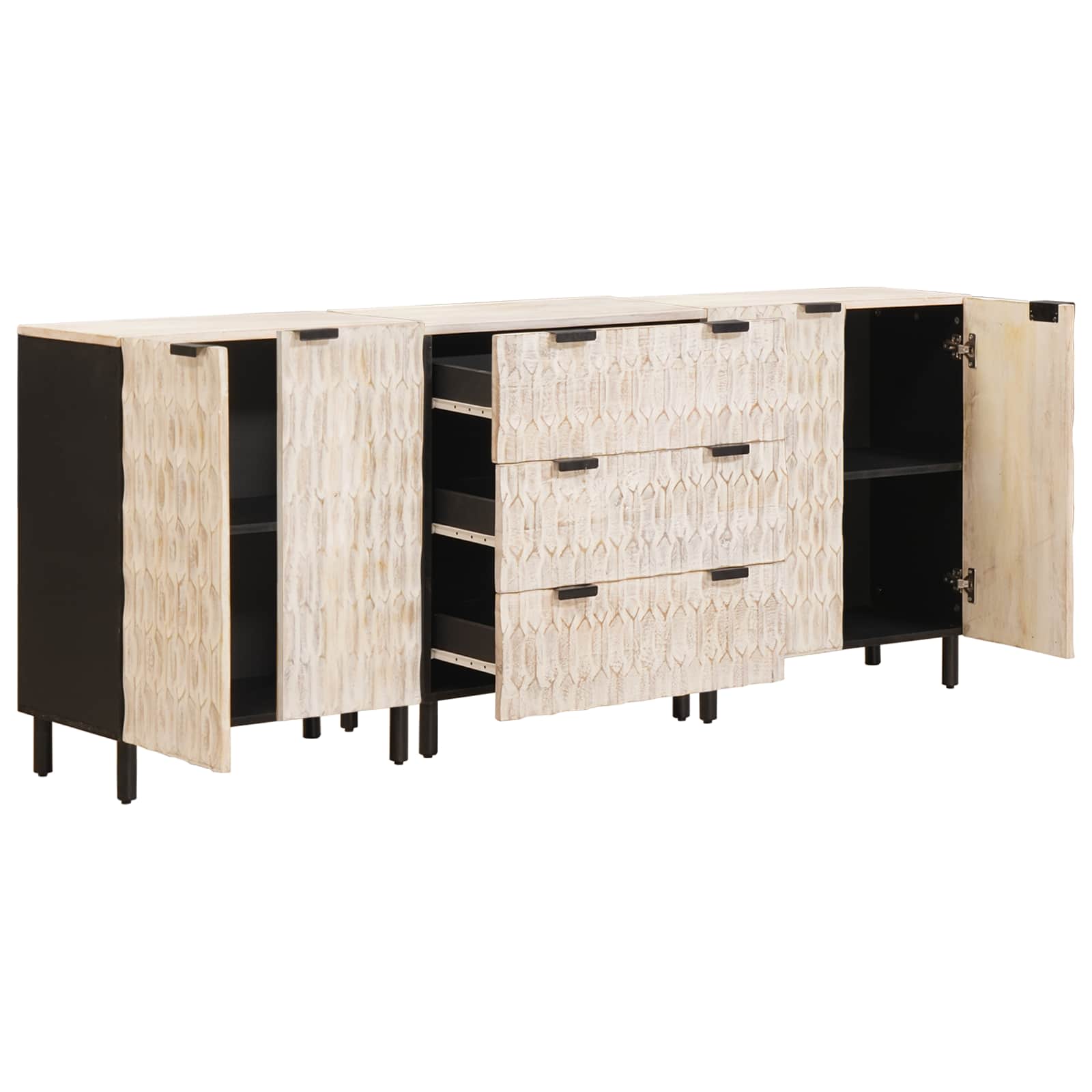 Buffet 3 pcs Finition Lavage Blanc 180 x 33 x 75 cm - XIOS