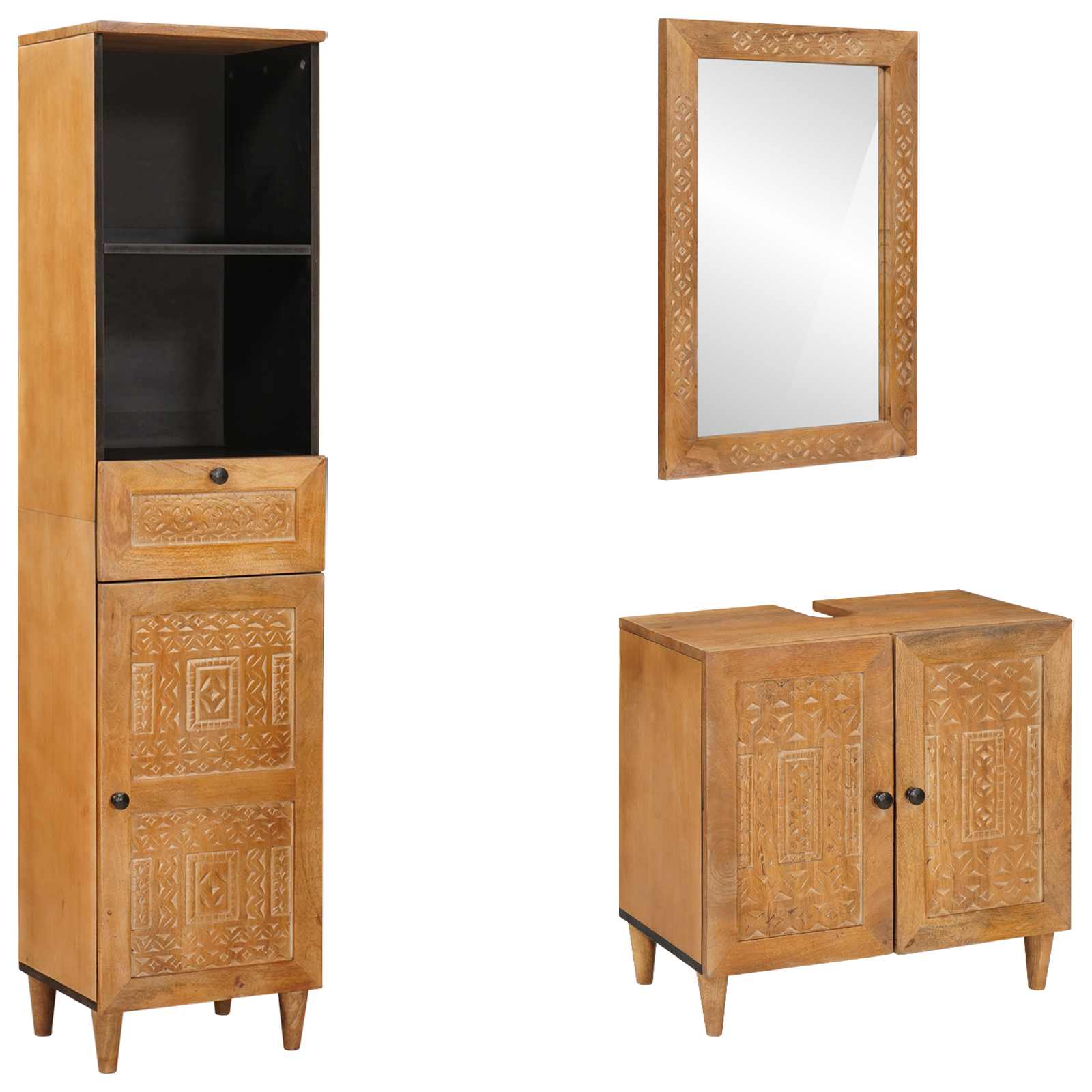 Ensemble de mobilier de salle de bain 3 pièces Marron
