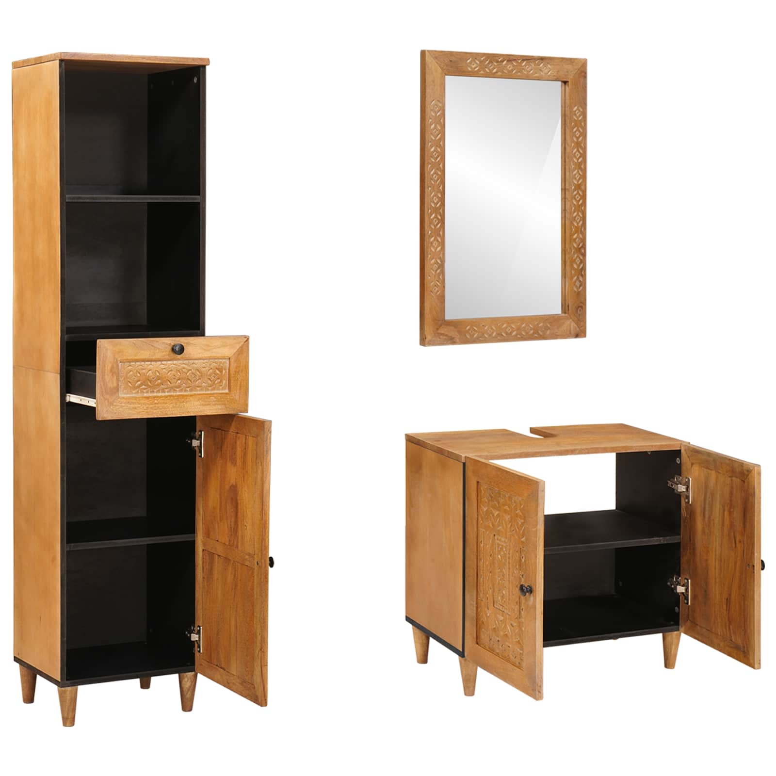 Ensemble de mobilier de salle de bain 3 pièces Marron