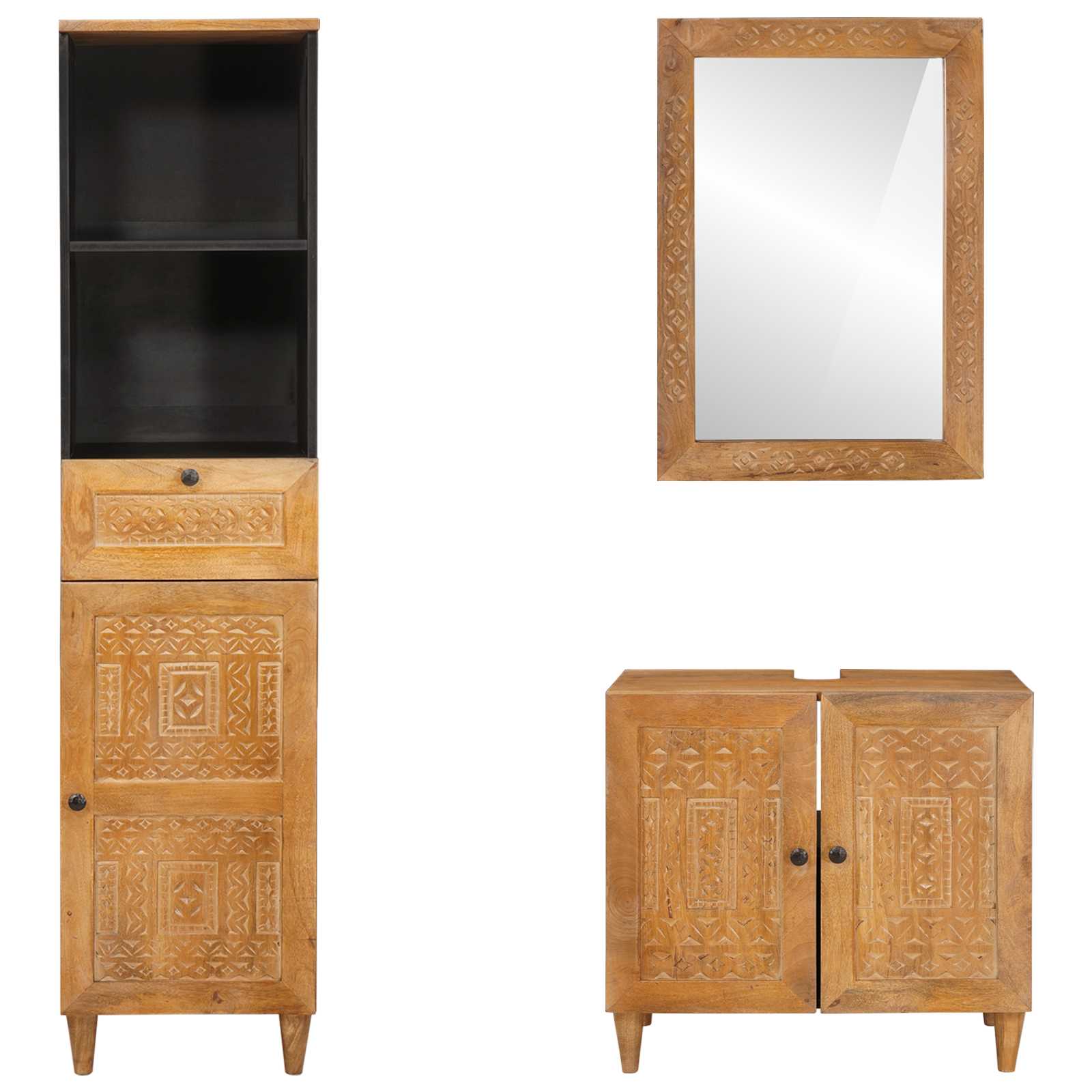 Ensemble de mobilier de salle de bain 3 pièces Marron