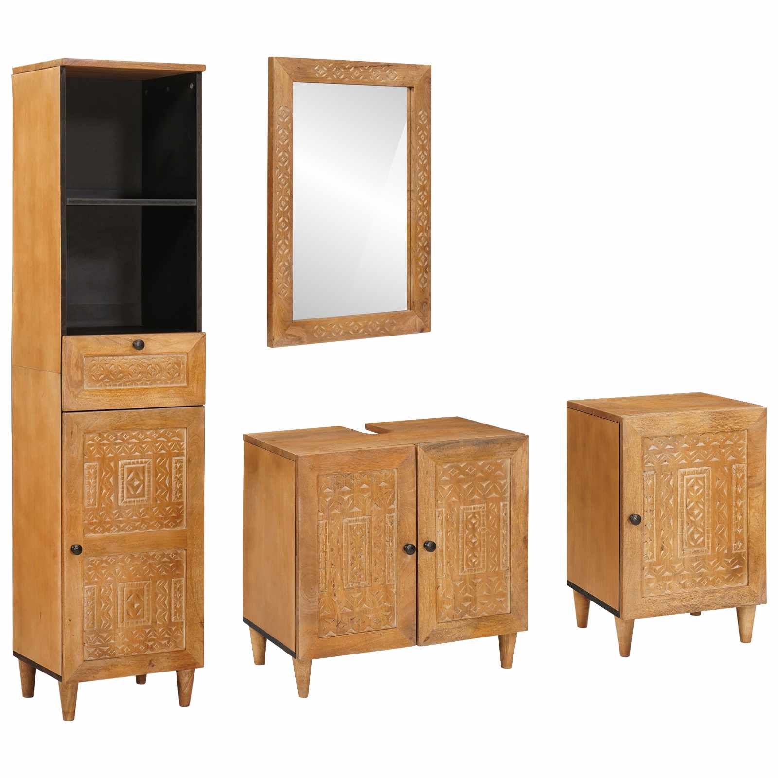 Ensemble de mobilier de salle de bain 4 pièces Marron