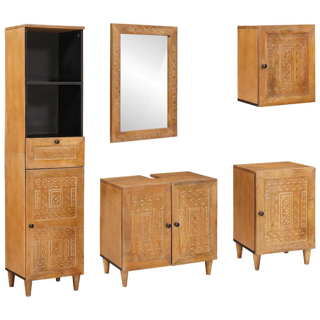 Ensemble de mobilier de salle de bain 5 pièces Marron