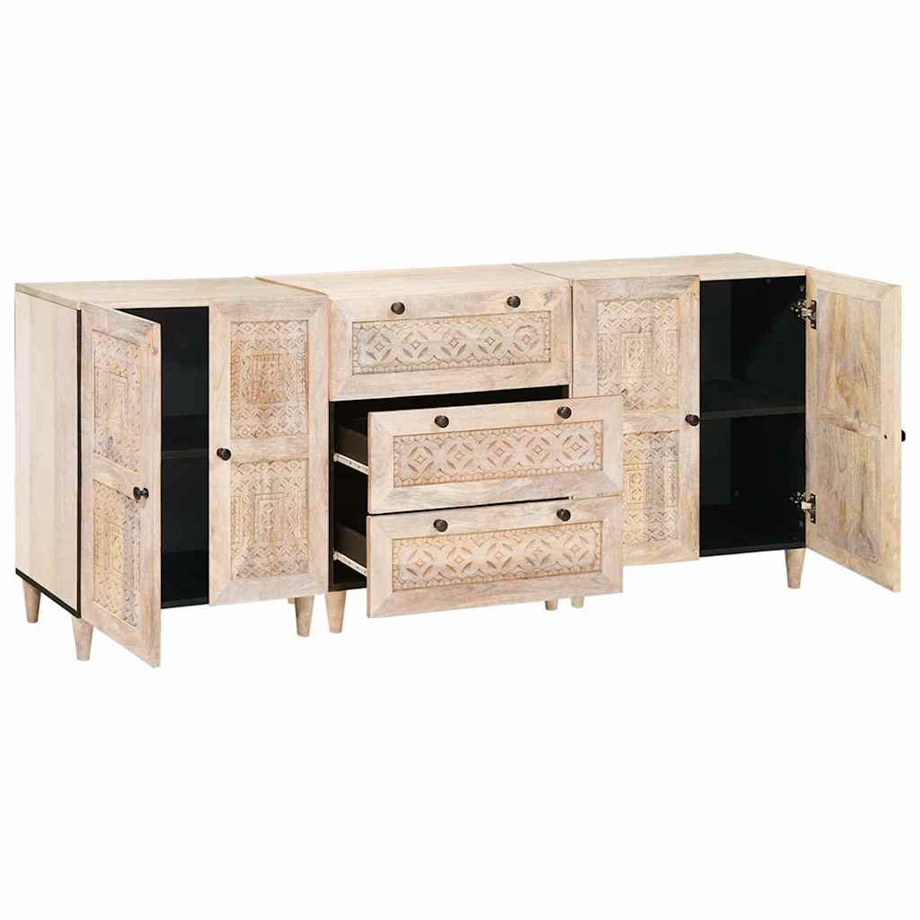 Buffet 3 pc 180 x 33,5 x 75 cm bois de manguier massif Blanc