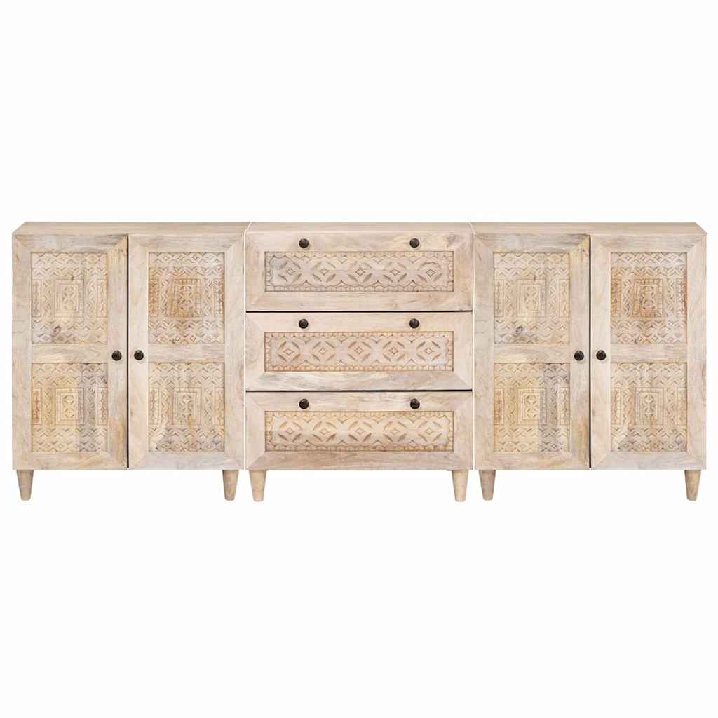 Buffet 3 pc 180 x 33,5 x 75 cm bois de manguier massif Blanc