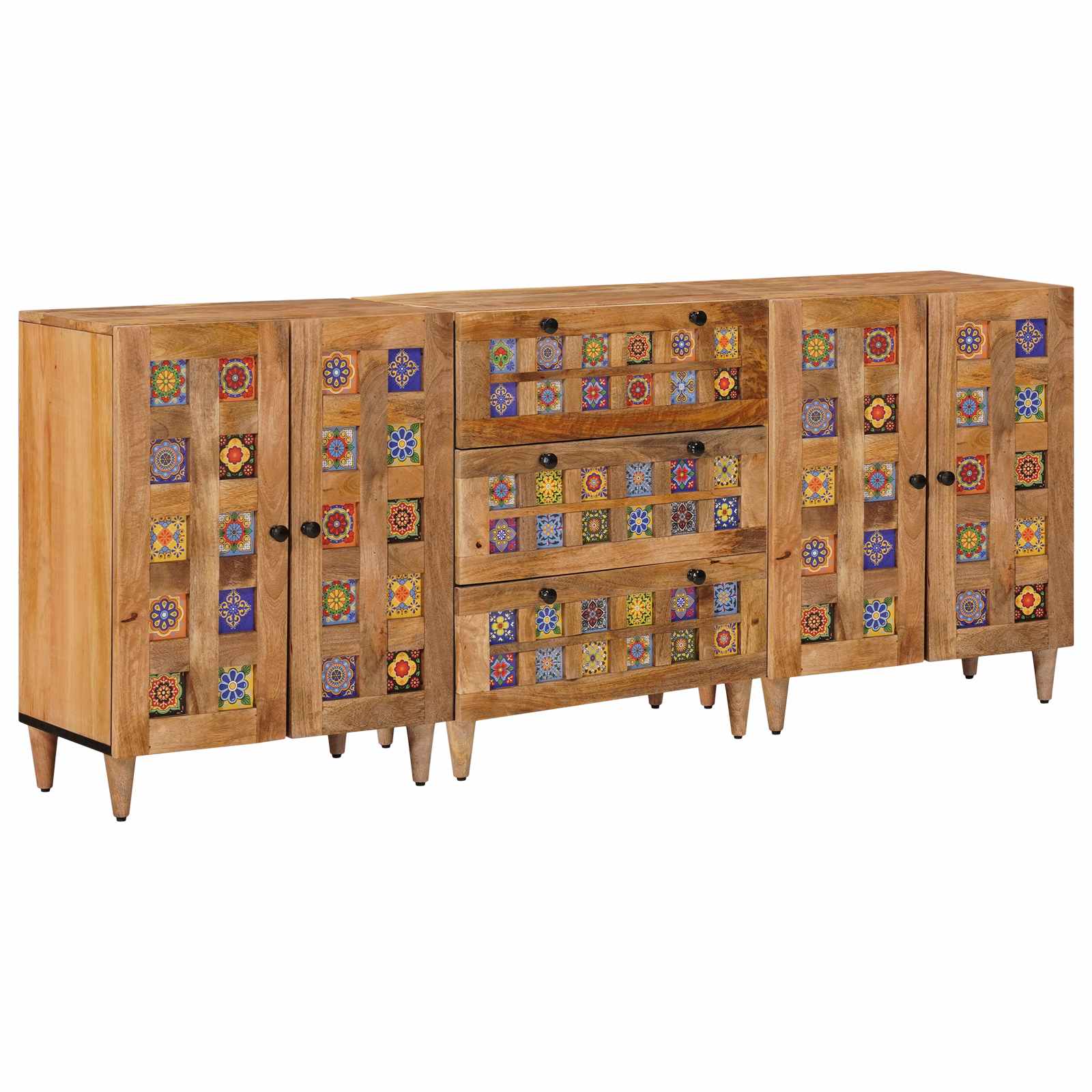 Buffet 3 pcs Naturel 60 x 33,5 x 75 cm Bois de mangue massif - XIOS