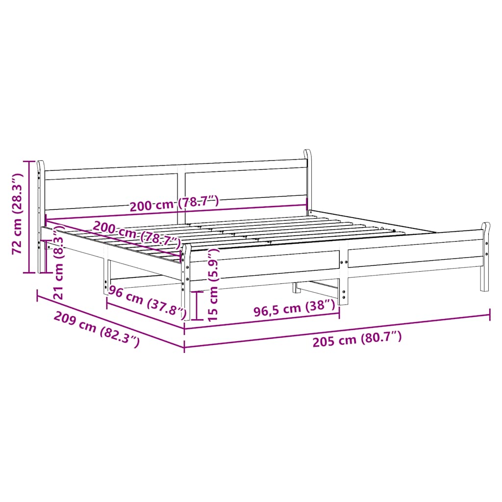 Cadre de lit sans matelas blanc 200x200 cm bois massif de pin - XIOS