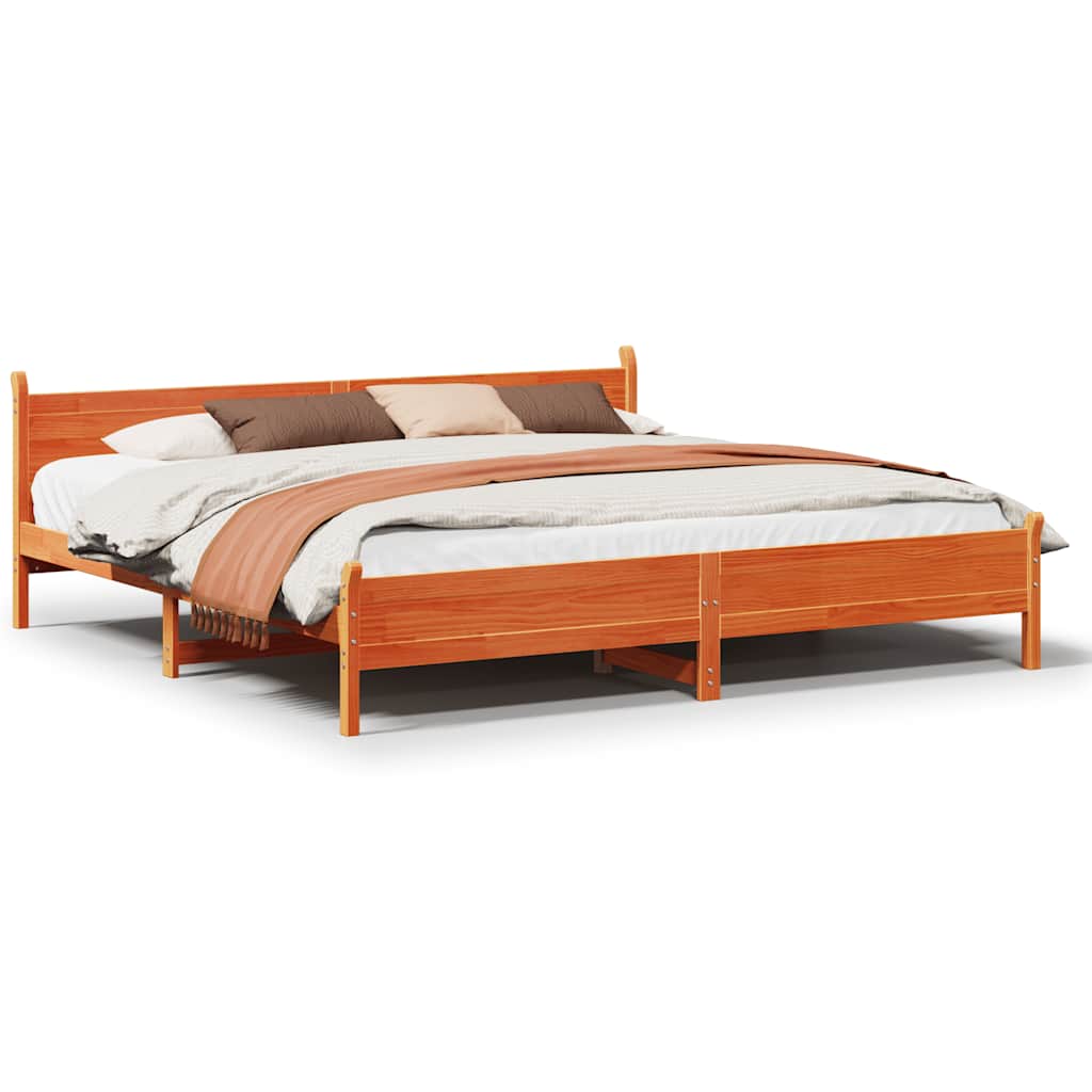 Cadre de lit sans matelas cire marron 200x200cm bois pin massif - XIOS