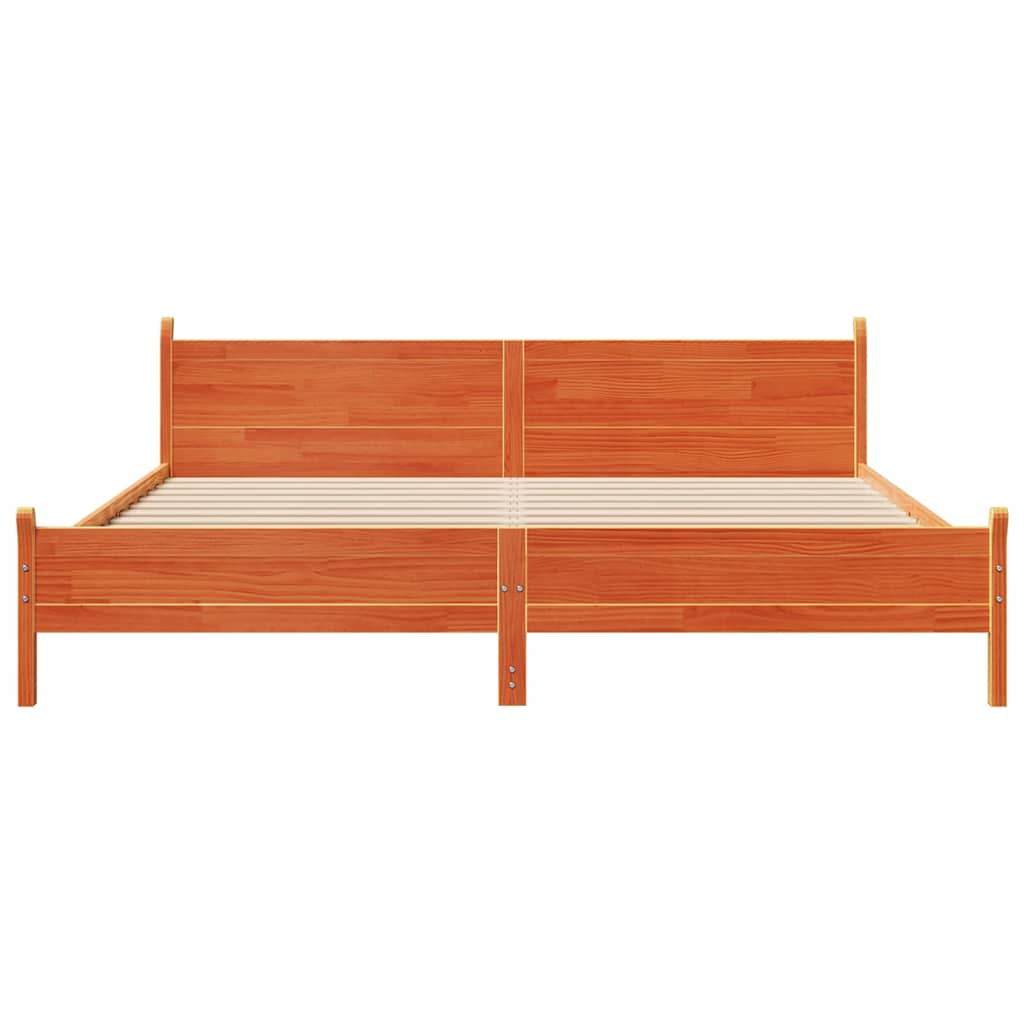 Cadre de lit sans matelas cire marron 200x200cm bois pin massif - XIOS