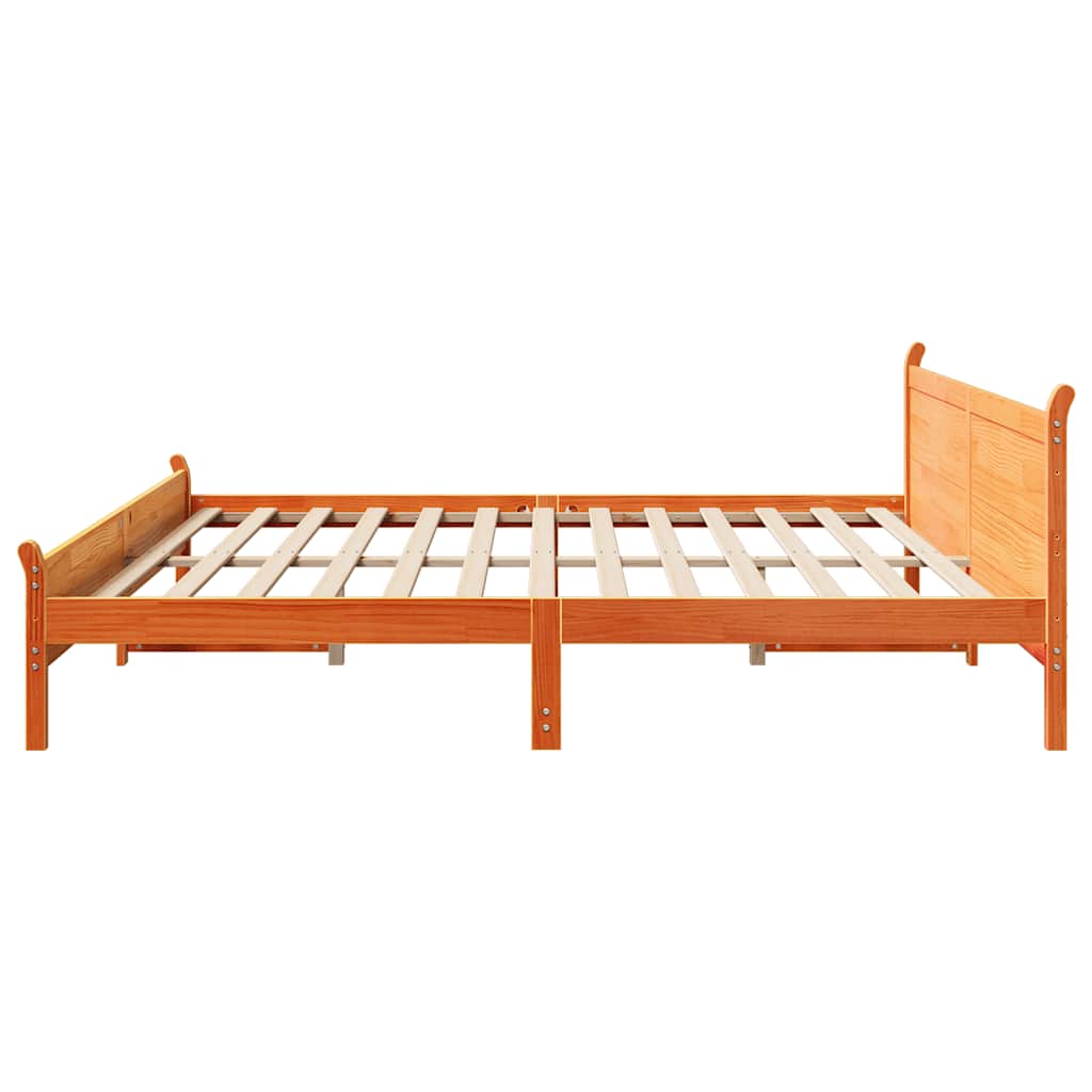 Cadre de lit sans matelas cire marron 200x200cm bois pin massif - XIOS
