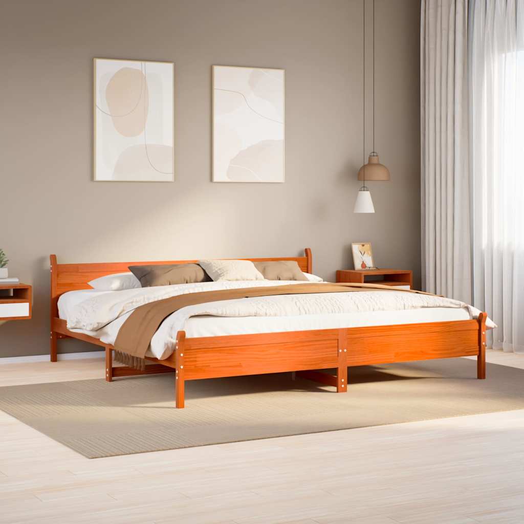 Cadre de lit sans matelas cire marron 200x200cm bois pin massif - XIOS