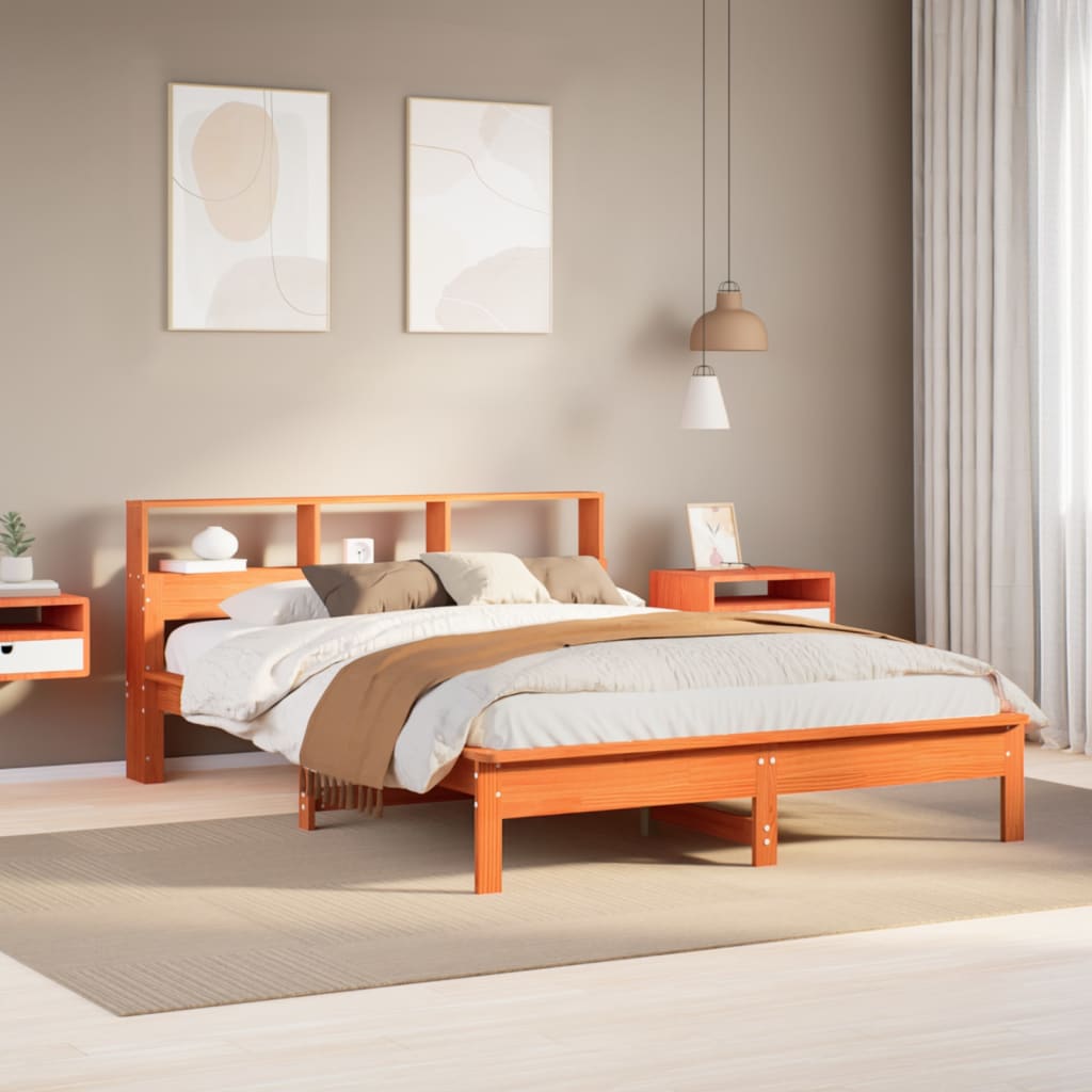 Cadre de lit sans matelas cire marron 160x200cm bois pin massif - XIOS