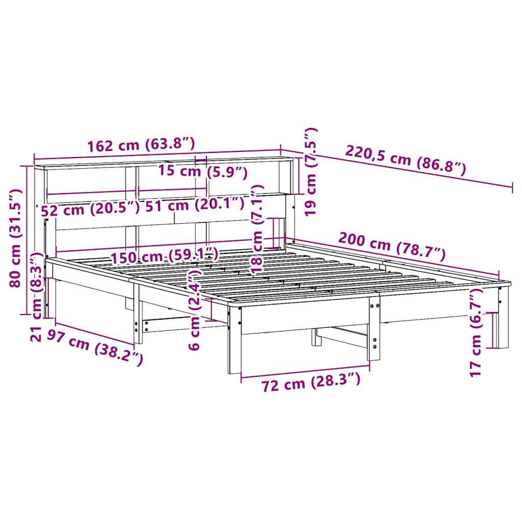 Cadre de lit sans matelas 150x200 cm bois de pin massif - XIOS