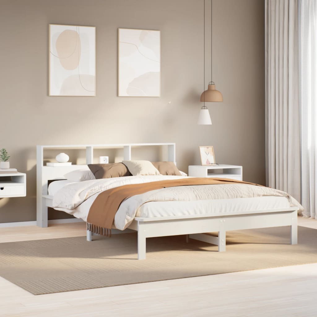 Cadre de lit sans matelas blanc 150x200 cm bois de pin massif - XIOS