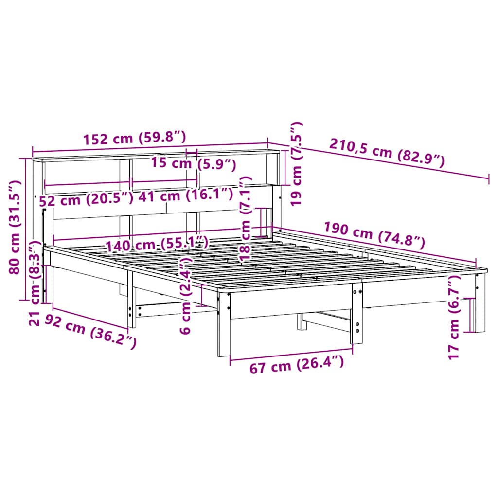Cadre de lit sans matelas 140x190 cm bois de pin massif - XIOS