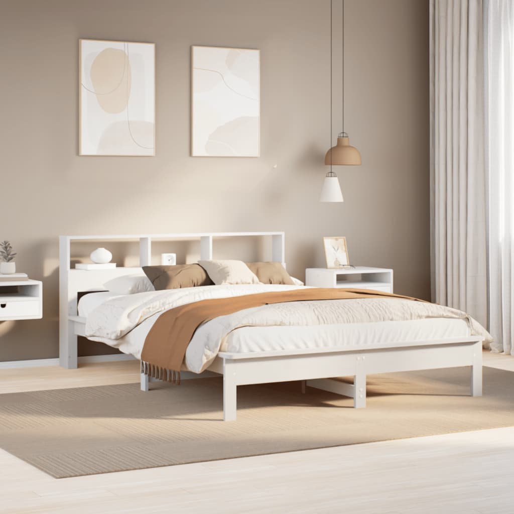 Cadre de lit sans matelas blanc 135x190 cm bois de pin massif - XIOS