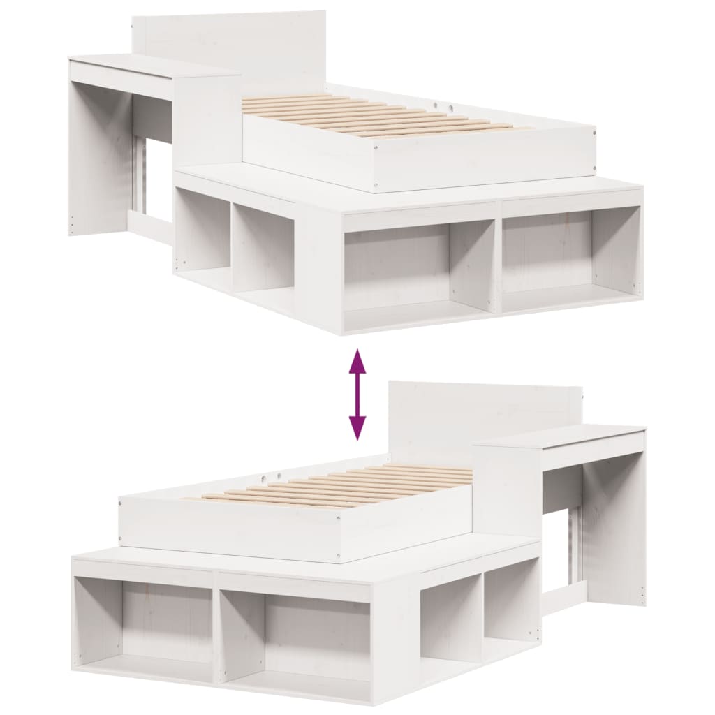 Cadre de lit sans matelas blanc 75x190 cm bois de pin massif