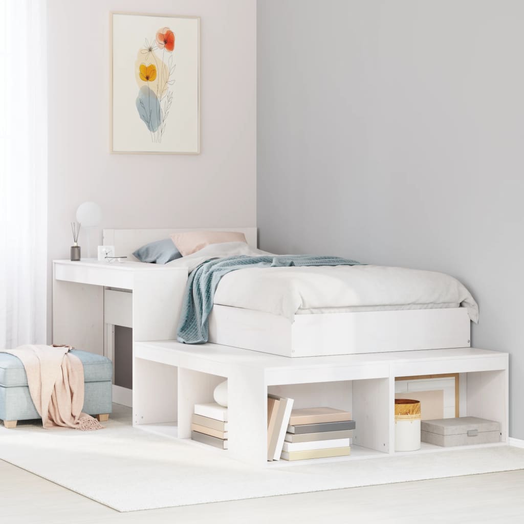 Cadre de lit sans matelas blanc 75x190 cm bois de pin massif