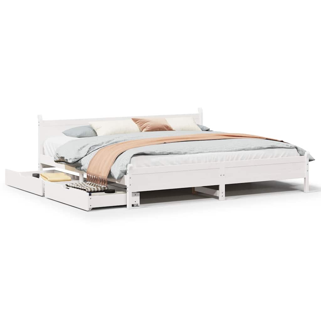Cadre de lit sans matelas blanc 200x200 cm bois massif de pin - XIOS